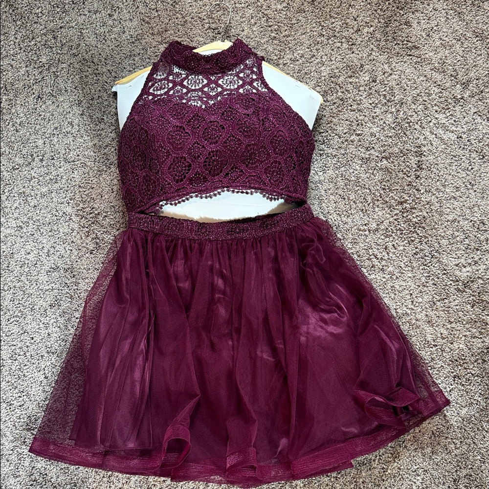 Burgundy Lace Two-Piece Skater Dress